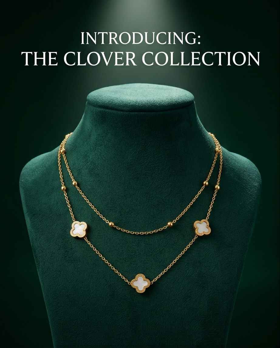 Gold clover necklace with mother-of-pearl quatrefoil charms and linked chain