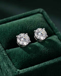 925 sterling solitaire stud earrings with round clear stone in silver prongs