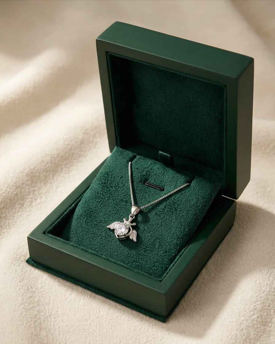 925 silver charm necklace with heart pendant and wing charms
