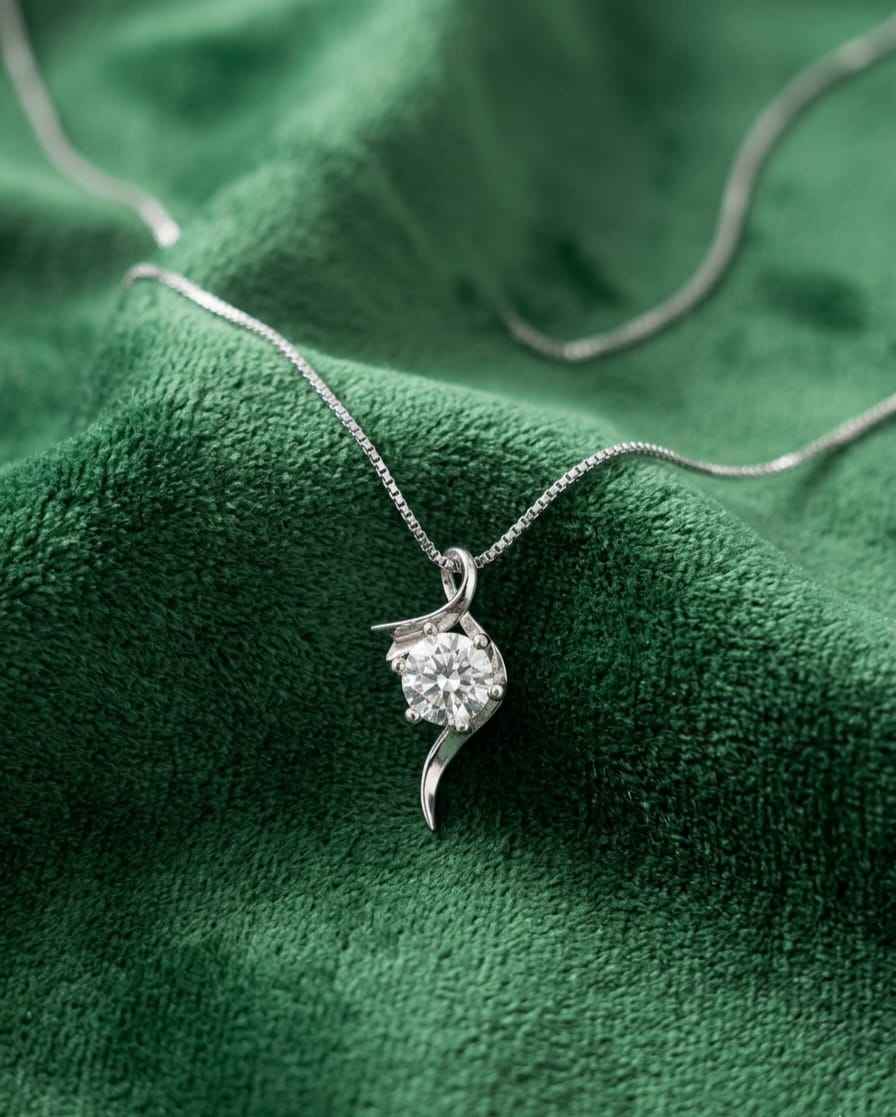 925 sterling silver solitaire pendant necklace, round clear stone with prongs on chain