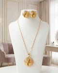Gold knot pendant necklace with matching stud earrings set