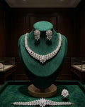 Diamond bloom necklace and matching stud earrings set in silver tone