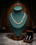 Diamond line necklace set with silver-tone crystal pavé chain, plus bracelet and earrings