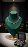 Diamond line necklace set with silver chain and clear rectangular stone rows