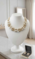 Pearl necklace set with layered round pearl strands and small pearl bead accents