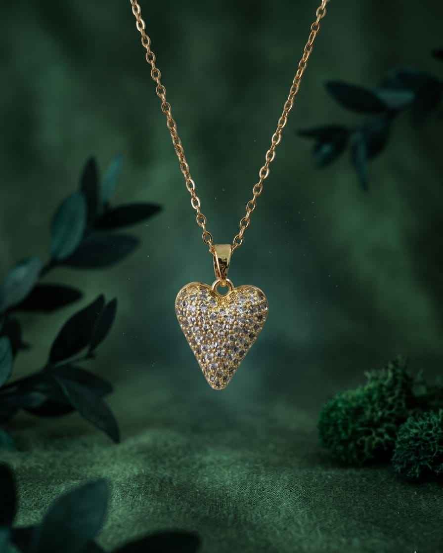 Heart pavé pendant necklace with gold-tone chain and glittering heart charm