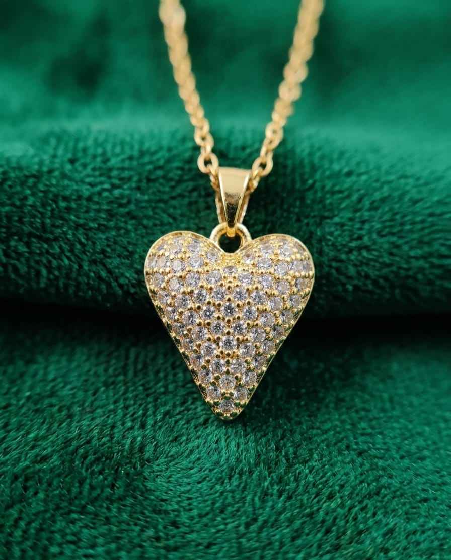 Heart pavé pendant necklace with gold-tone chain and sparkling heart pendant