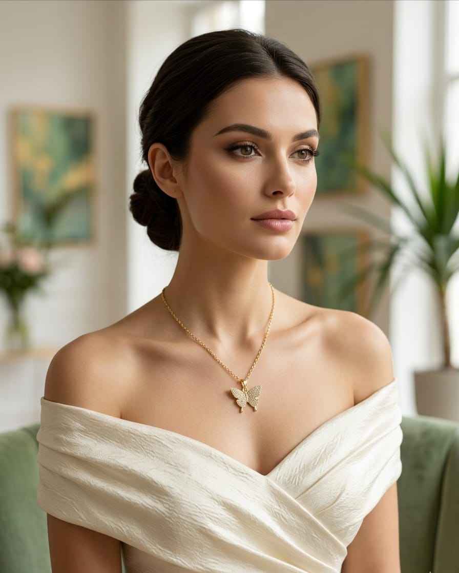 Gold butterfly pendant necklace with pavé sparkle, delicate chain