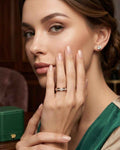 Rose gold pavé band ring with small round clear stones, slim profile