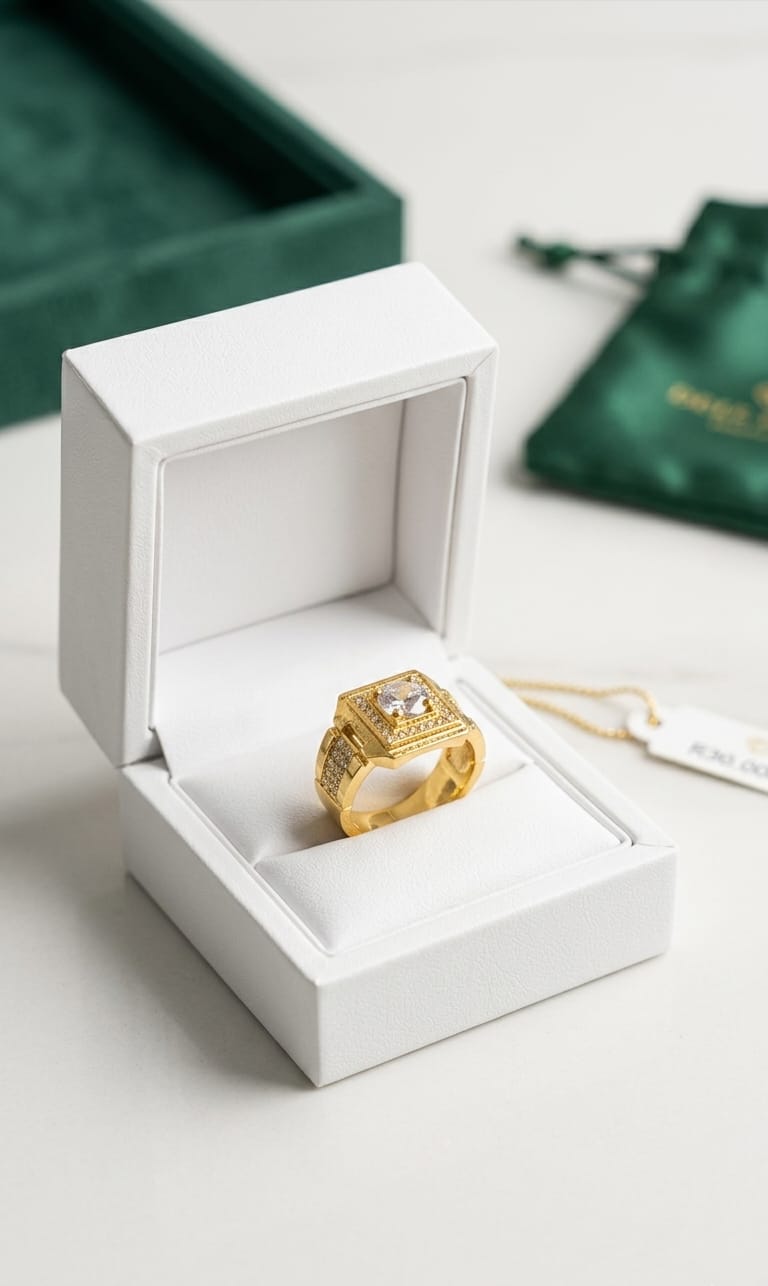 Royal Square Halo Gold Crystal Statement Ring