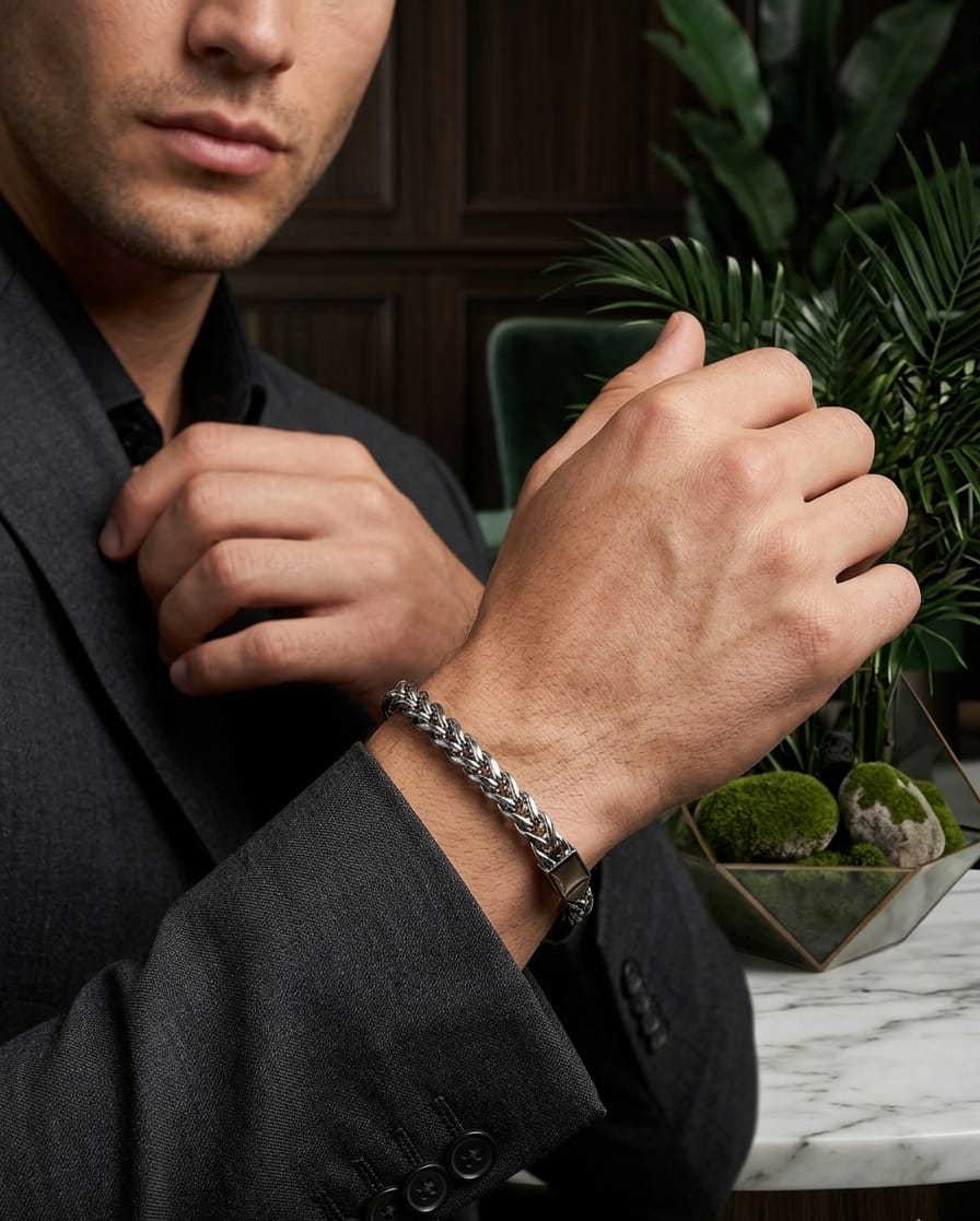 Classic Woven Link Silver Chain Bracelet