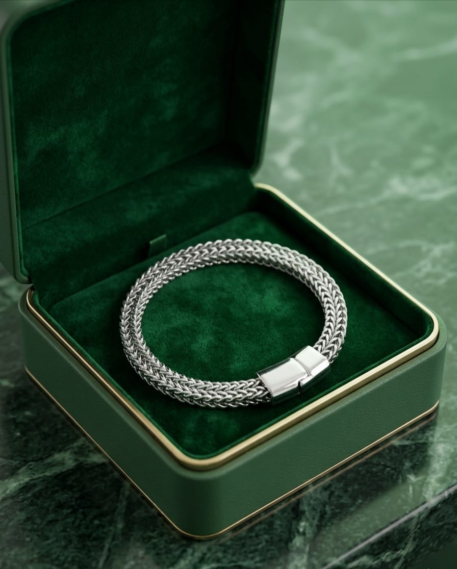 Double Woven Silver Chain Bracelet