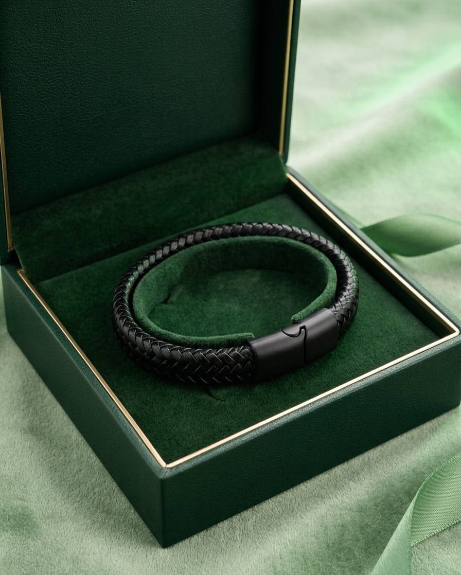 Black Braided Leather Clasp Bracelet