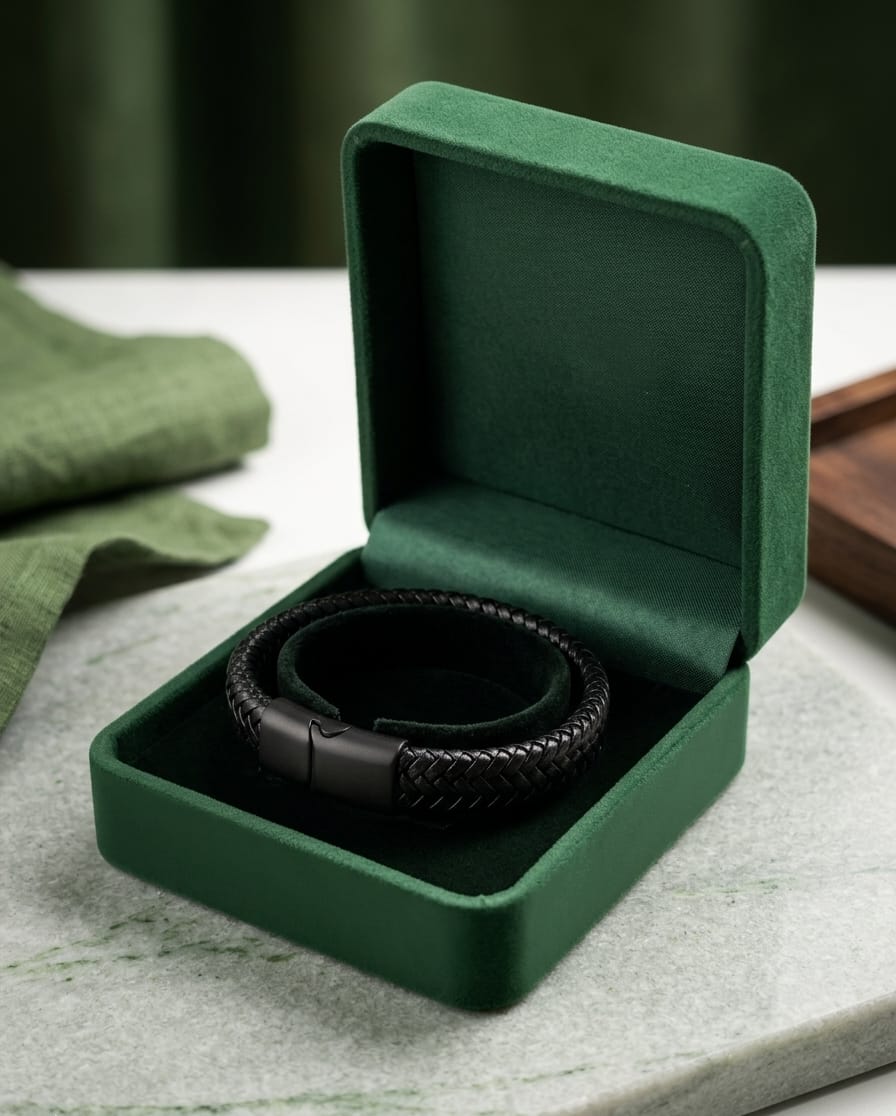 Black Braided Leather Clasp Bracelet