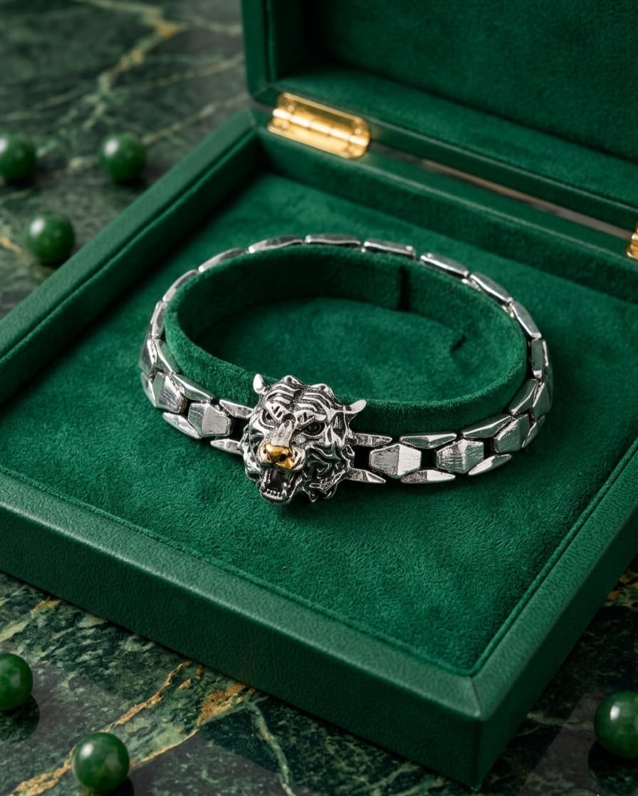 Ferocious Tiger Head Steel Chain Bracelet