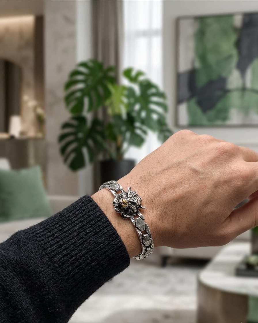 Ferocious Tiger Head Steel Chain Bracelet