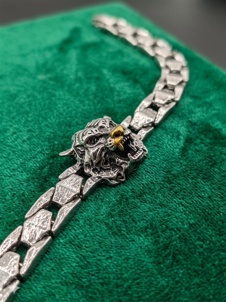Ferocious Tiger Head Steel Chain Bracelet