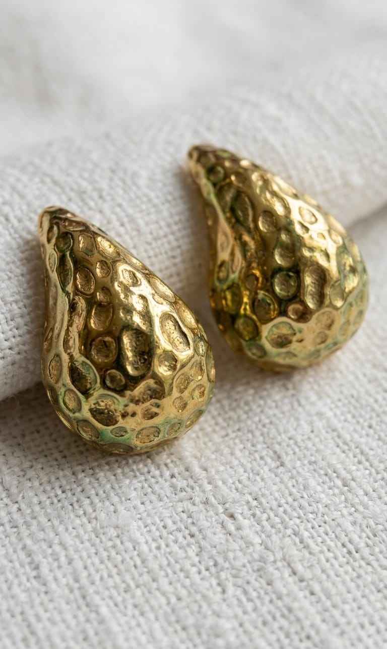Hammered teardrop stud earrings, gold-tone textured teardrop studs