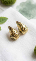 Hammered teardrop stud earrings, gold-tone textured metal teardrops