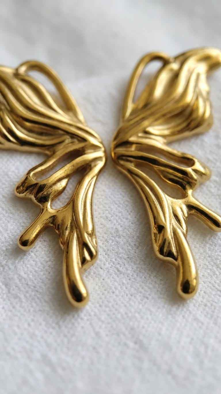 Gold sculptural drop earrings showing leaf-like knot detail